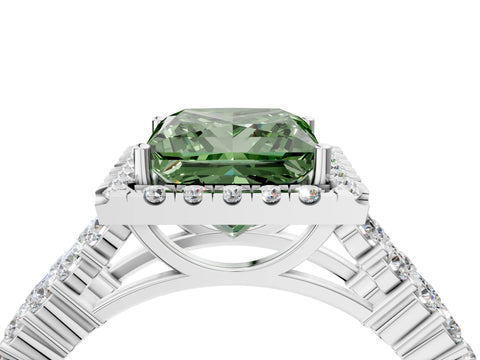 White gold Fancy Green Princess Cut Halo Pavé Diamond Engagement Ring with Split Shank and Four-Prong Setting_7
