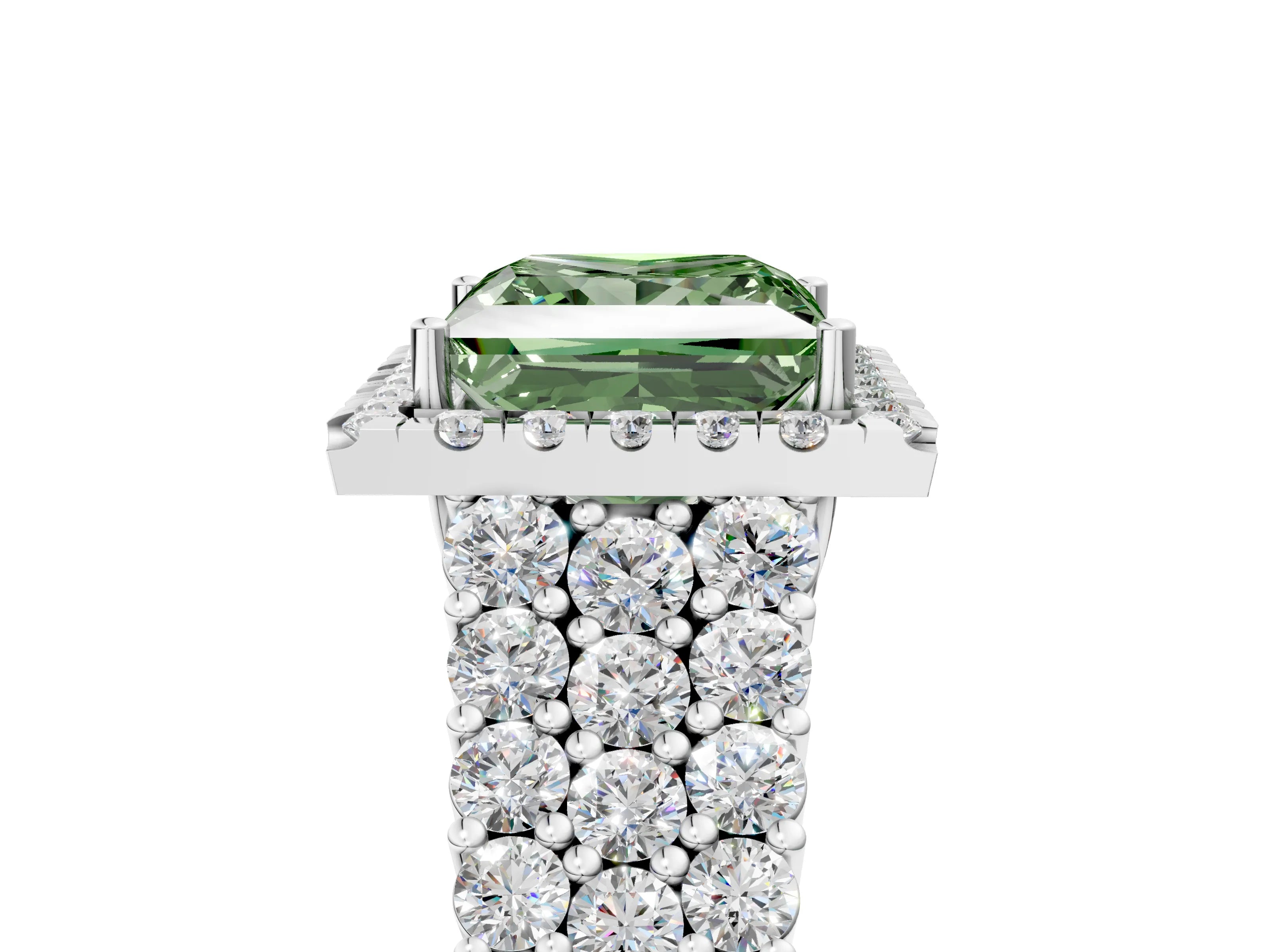 White gold Fancy Green Princess Cut Halo Pavé Diamond Engagement Ring with Split Shank and Four-Prong Setting_8