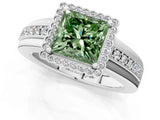 White gold Fancy Green Princess  Cut Halo Pave Band Four-Prong Ring_30
