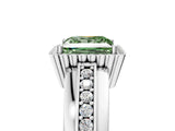 White gold Fancy Green Princess  Cut Halo Pave Band Four-Prong Ring_33