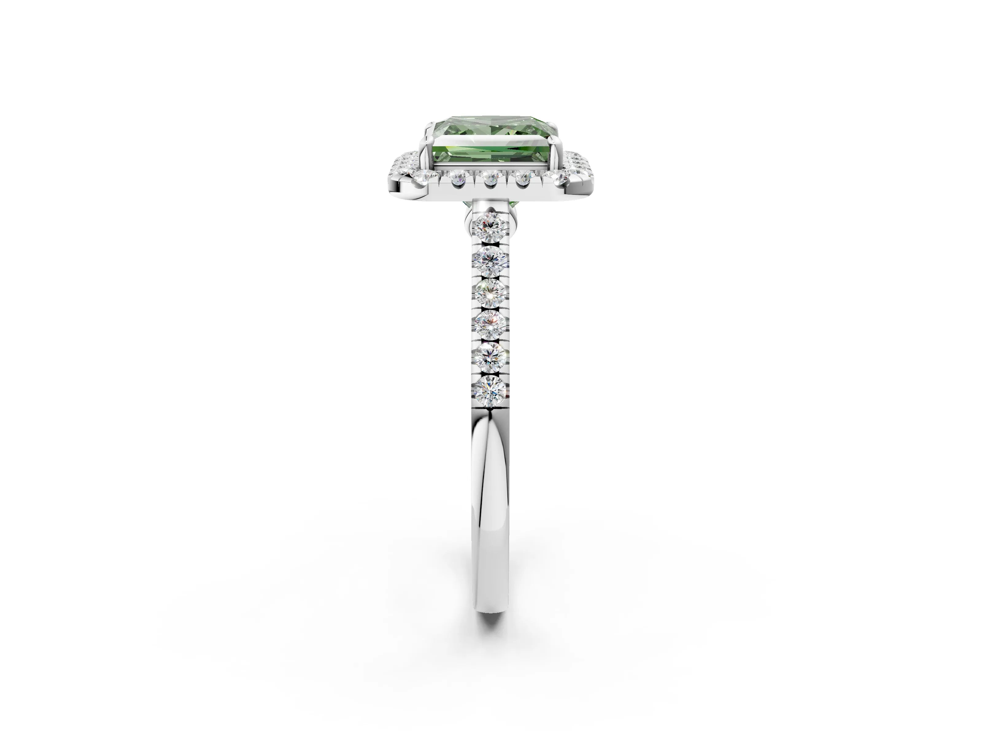White gold Fancy Green Princess Cut Halo Pave Diamond Engagement Ring with Four-Prong Setting_2
