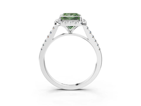 White gold Fancy Green Princess Cut Halo Pave Diamond Engagement Ring with Four-Prong Setting_3