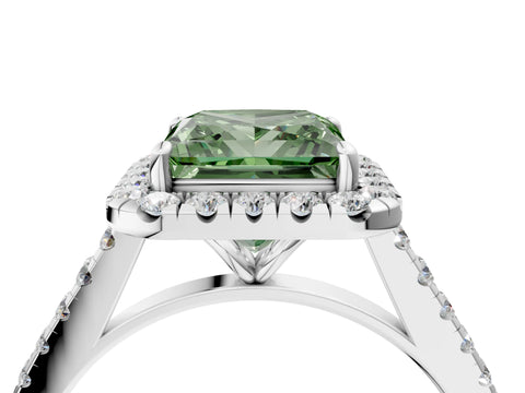 White gold Fancy Green Princess Cut Halo Pave Diamond Engagement Ring with Four-Prong Setting_4