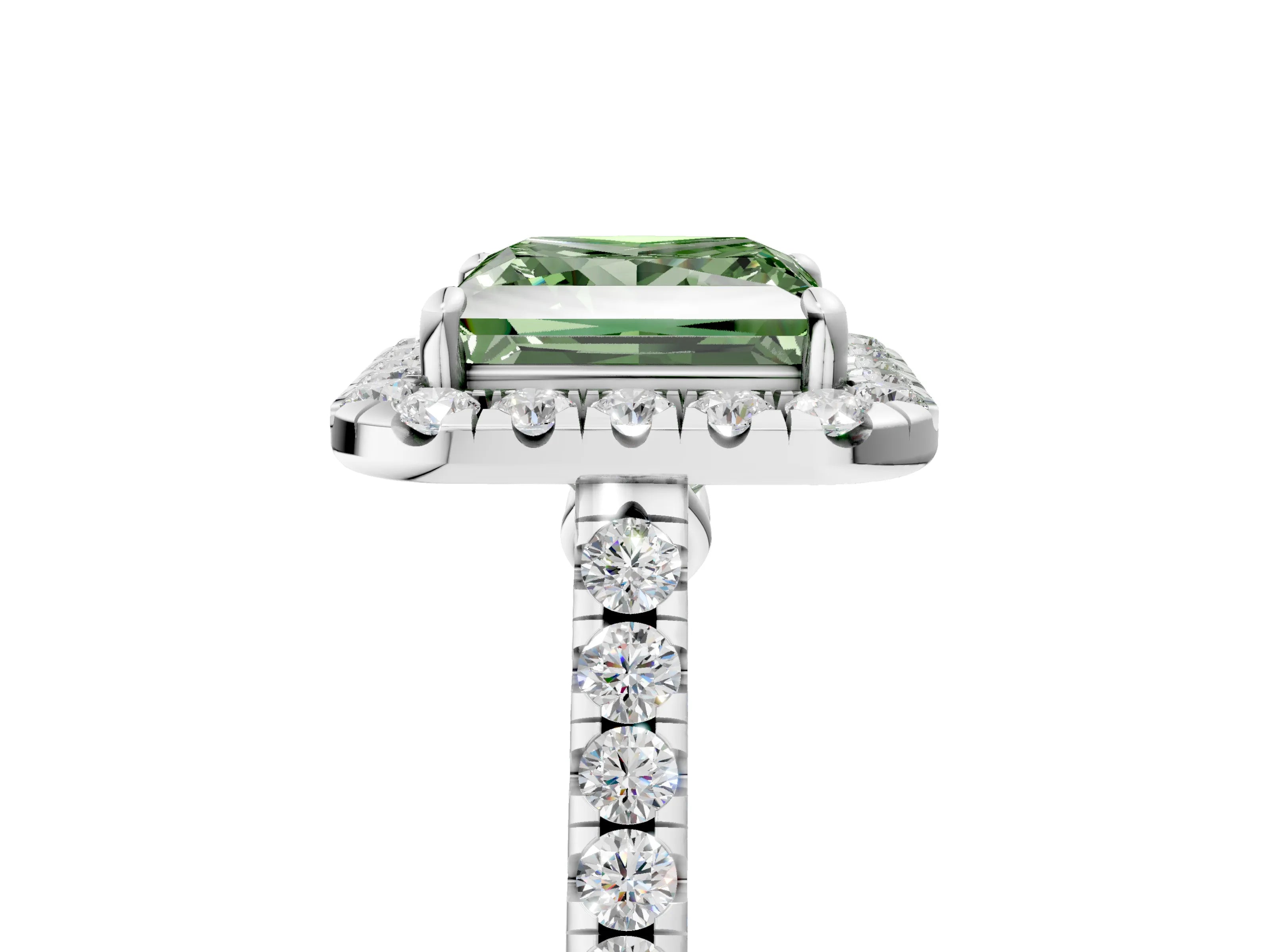 White gold Fancy Green Princess Cut Halo Pave Diamond Engagement Ring with Four-Prong Setting_5