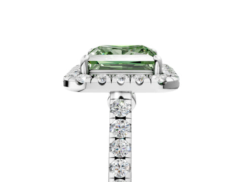 White gold Fancy Green Princess Cut Halo Pave Diamond Engagement Ring with Four-Prong Setting_5