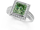 White gold Fancy Green Princess  Cut Halo Pave Split Shank Prong Setting Ring_33