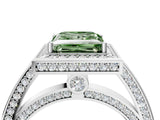 White gold Fancy Green Princess  Cut Halo Pave Split Shank Prong Setting Ring_35