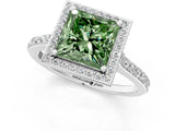White gold Fancy Green Princess Cut Halo Round Diamond Pavé Band with Four-Prong Setting_16