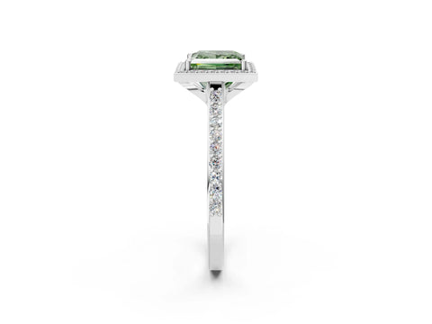 White gold Fancy Green Princess Cut Halo Round Diamond Pavé Band with Four-Prong Setting_17
