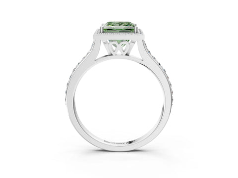 White gold Fancy Green Princess Cut Halo Round Diamond Pavé Band with Four-Prong Setting_18