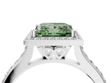 White gold Fancy Green Princess Cut Halo Round Diamond Pavé Band with Four-Prong Setting_19