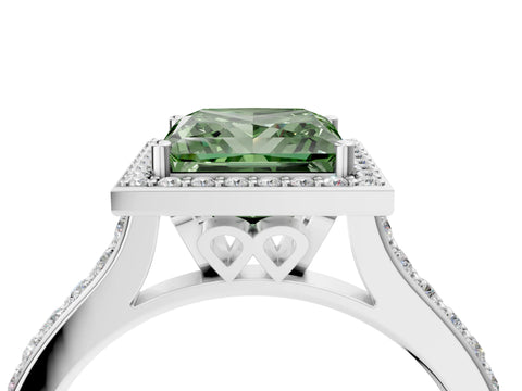 White gold Fancy Green Princess Cut Halo Round Diamond Pavé Band with Four-Prong Setting_19