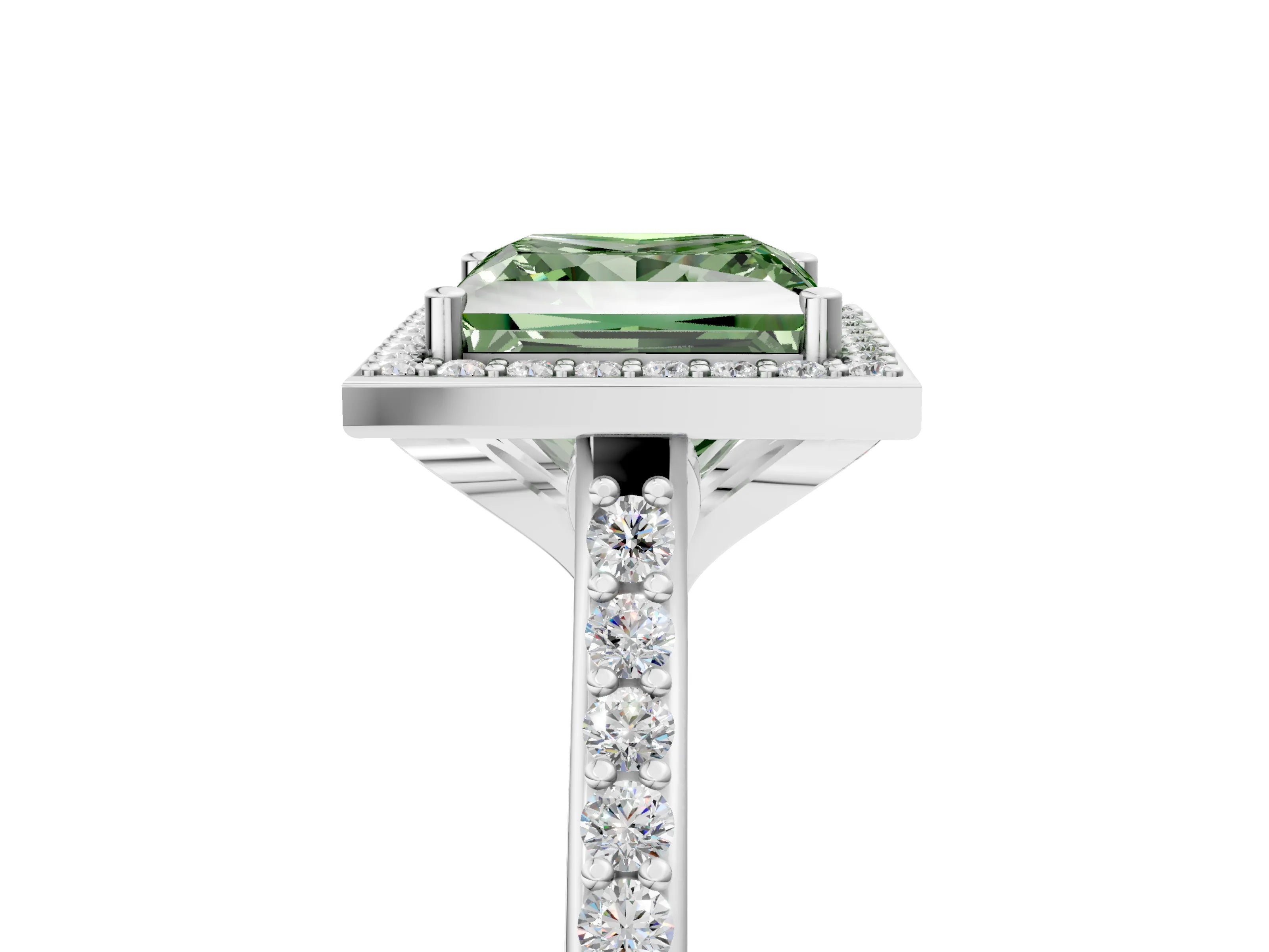 White gold Fancy Green Princess Cut Halo Round Diamond Pavé Band with Four-Prong Setting_20