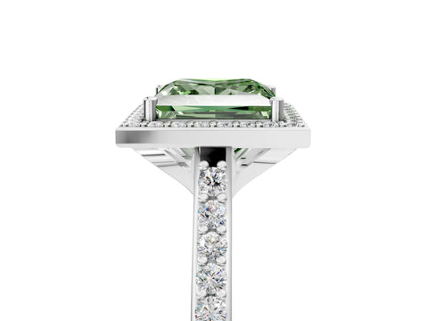 White gold Fancy Green Princess Cut Halo Round Diamond Pavé Band with Four-Prong Setting_20