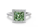 White gold Fancy Green Princess Cut Halo Round Diamond Pavé Band with Four-Prong Setting_21