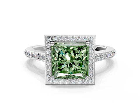 White gold Fancy Green Princess Cut Halo Round Diamond Pavé Band with Four-Prong Setting_21