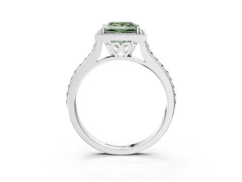 White gold Fancy Green Princess Cut Halo Round Diamond Pavé Band with Four-Prong Setting_28