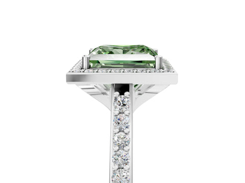 White gold Fancy Green Princess Cut Halo Round Diamond Pavé Band with Four-Prong Setting_30