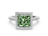 White gold Fancy Green Princess Cut Halo Round Diamond Pavé Band with Four-Prong Setting_37