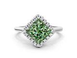 White gold Fancy Green Princess Cut Halo Round Diamond Solitaire Engagement Ring with Pave Band and Four-Prong Setting_24