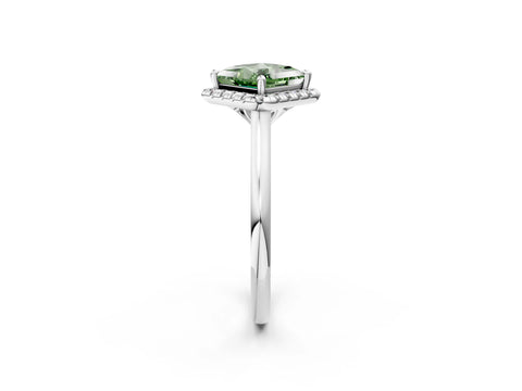 White gold Fancy Green Princess Cut Halo Round Diamond Solitaire Engagement Ring with Pave Band and Four-Prong Setting_26