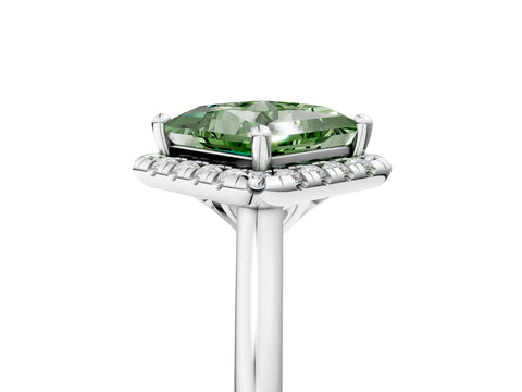 White gold Fancy Green Princess Cut Halo Round Diamond Solitaire Engagement Ring with Pave Band and Four-Prong Setting_29