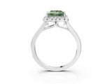 White gold Fancy Green Princess Cut Halo Round Diamond Solitaire Ring with Pavé Band and Four-Prong Setting_15