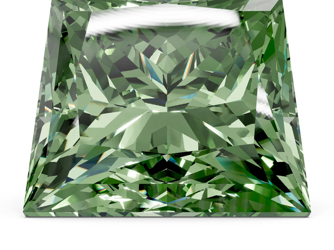White gold Fancy Green Princess Cut Halo Round Diamond Solitaire Ring with Pavé Band and Four-Prong Setting_48