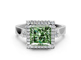 White gold Fancy Green Princess Cut Halo Round Diamond Twist Band with Four-Prong Setting_24