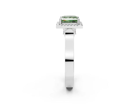 White gold Fancy Green Princess Cut Halo Round Diamond Twist Band with Four-Prong Setting_26