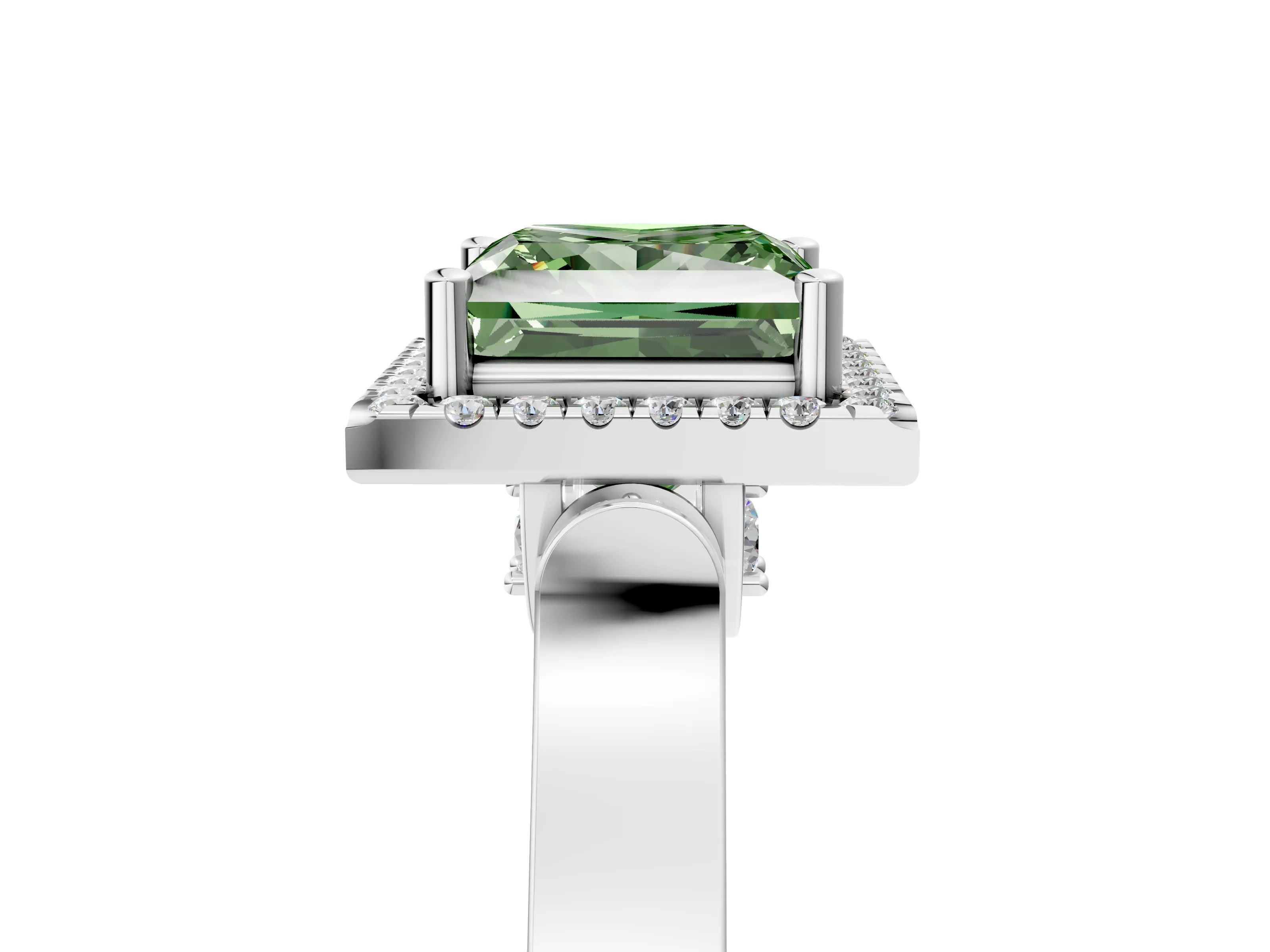 White gold Fancy Green Princess Cut Halo Round Diamond Twist Band with Four-Prong Setting_29