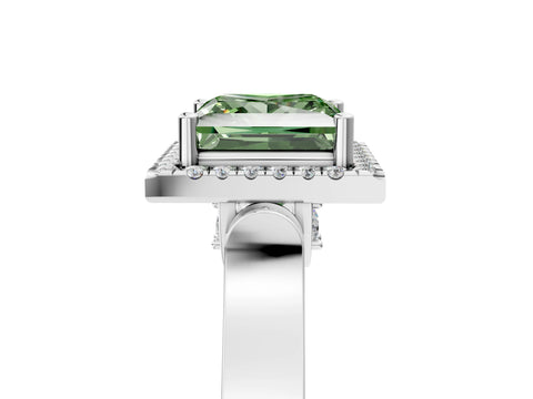 White gold Fancy Green Princess Cut Halo Round Diamond Twist Band with Four-Prong Setting_29