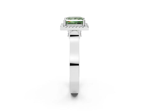 White gold Fancy Green Princess Cut Halo Round Diamond Twist Band with Four-Prong Setting_2