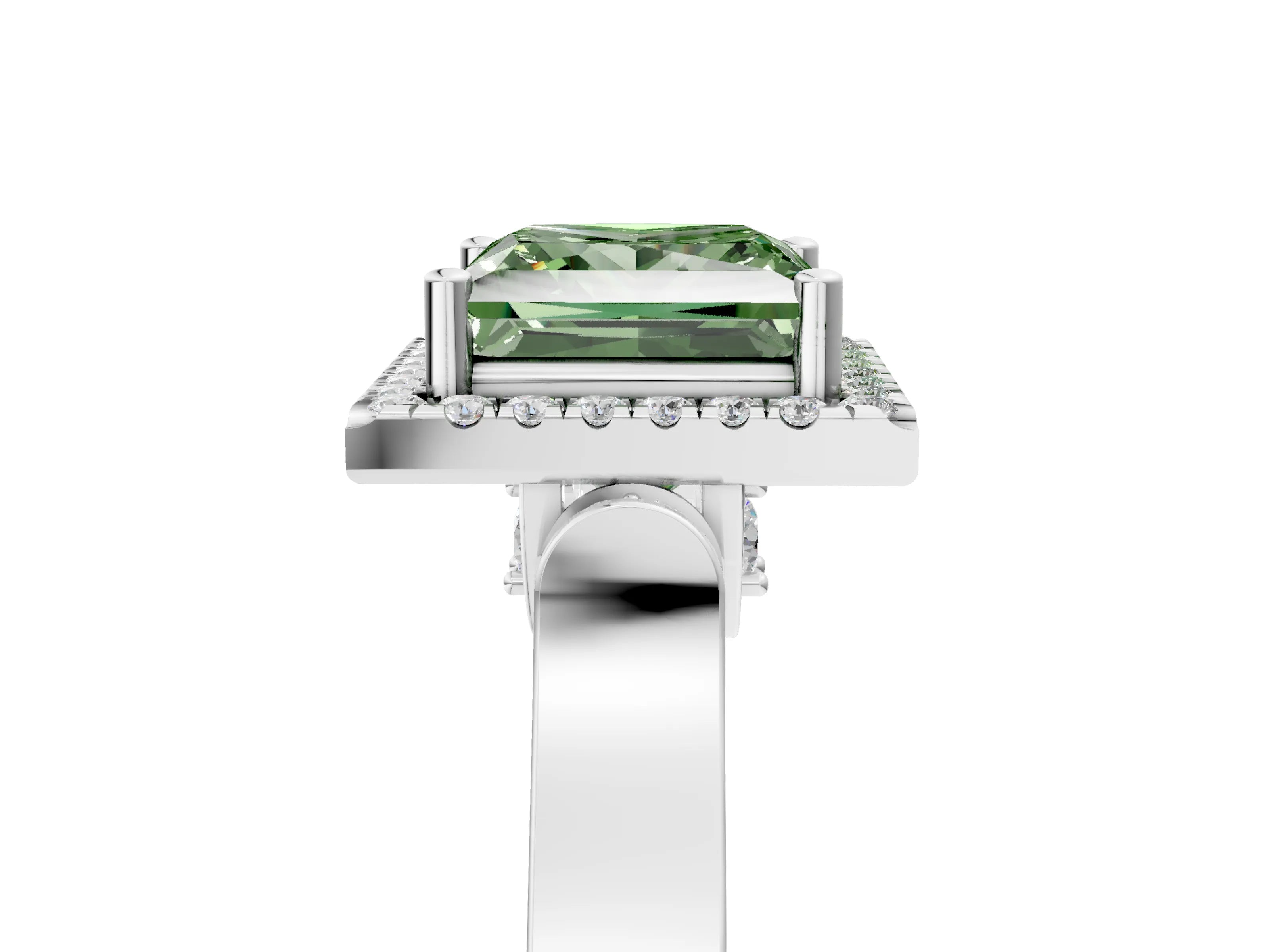 White gold Fancy Green Princess Cut Halo Round Diamond Twist Band with Four-Prong Setting_5