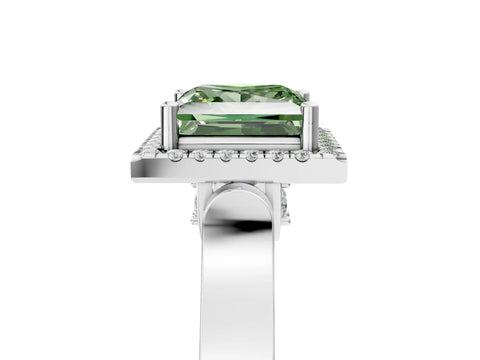 White gold Fancy Green Princess Cut Halo Round Diamond Twist Band with Four-Prong Setting_5