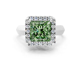 White gold Fancy Green Princess  Cut Halo Solitaire Engagement Ring with Square Band and Four-Prong Setting_107