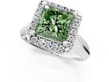 White gold Fancy Green Princess  Cut Halo Solitaire Engagement Ring with Square Band and Four-Prong Setting_108