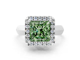White gold Fancy Green Princess  Cut Halo Solitaire Engagement Ring with Square Band and Four-Prong Setting_12