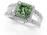White gold Fancy Green Princess  Cut Halo Split Shank Diamond Ring with Four-Prong Setting_1