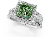 White gold Fancy Green Princess  Cut Halo Split Shank Prong Setting Ring_1