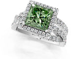 White gold Fancy Green Princess  Cut Halo Split Shank Prong Setting Ring_25