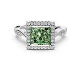 White gold Fancy Green Princess Cut Halo Twist Band with Four-Prong Setting_24