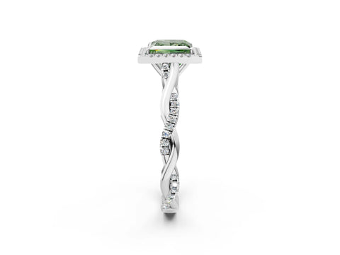 White gold Fancy Green Princess Cut Halo Twist Band with Four-Prong Setting_2