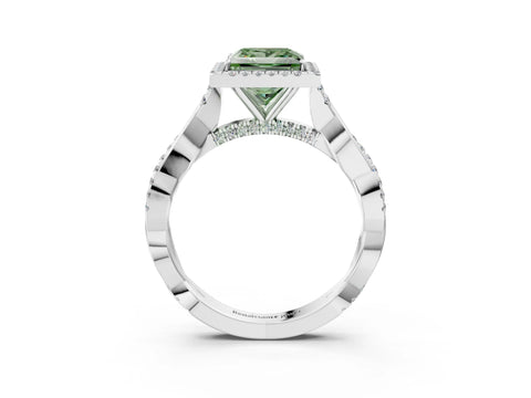 White gold Fancy Green Princess Cut Halo Twist Band with Four-Prong Setting_3