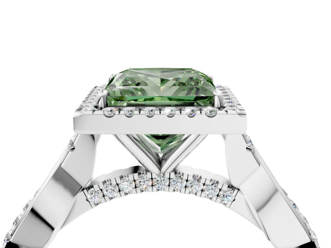 White gold Fancy Green Princess Cut Halo Twist Band with Four-Prong Setting_4