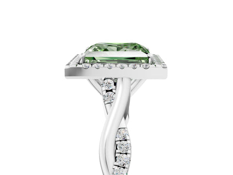 White gold Fancy Green Princess Cut Halo Twist Band with Four-Prong Setting_5