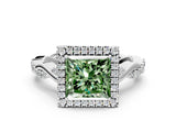White gold Fancy Green Princess Cut Halo Twist Band with Four-Prong Setting_74