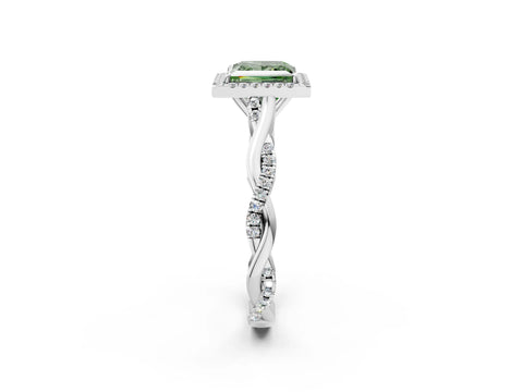 White gold Fancy Green Princess Cut Halo Twist Band with Four-Prong Setting_74