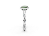 White gold Fancy Green Princess  Cut Halo Twisted Band Four-Prong Ring_2