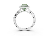 White gold Fancy Green Princess  Cut Halo Twisted Band Four-Prong Ring_3